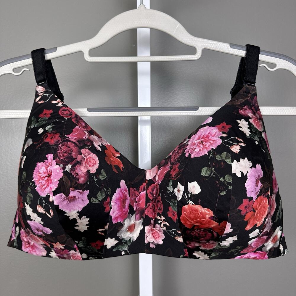 Torrid Curve Everyday Bra Lightly Lined Wirefree Floral Print Black Pink 44C